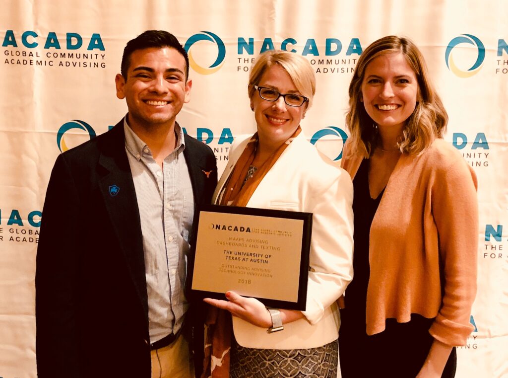 Cassandre Alvarado hold NACADA award with two colleagues 
